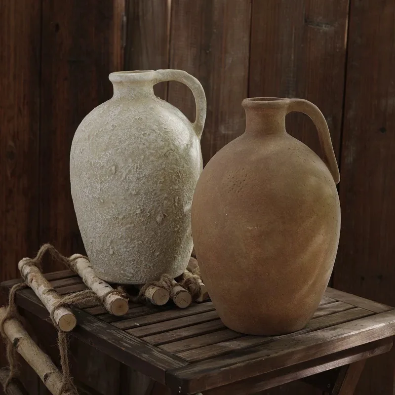 

2026 Garden Planter DesignCreative Single Handle Design Rustic Texture Clay Terracotta Flower Vase Home Decor Vintage Vases for