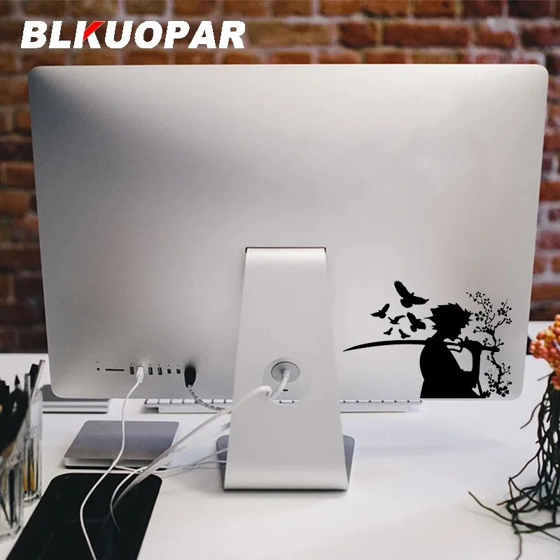 BLKUOPAR Japanese Samurai Swordsman Tree Raven Bird Scratch-Proof Graphics Decal Personality Car Stickers Trunk Helmet Styling