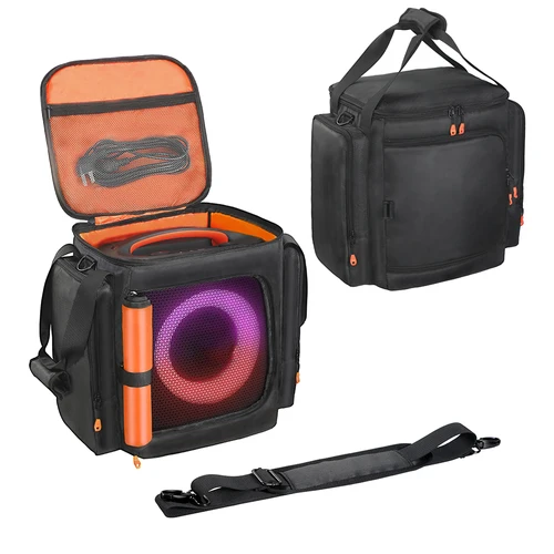 Imagen 2 del producto Funda protectora portátil para JBL Partybox Encore Essential 2 con bolsillo para micrófono, bolsa de almacenamiento para altavoz de doble cara, bolsa para altavoz