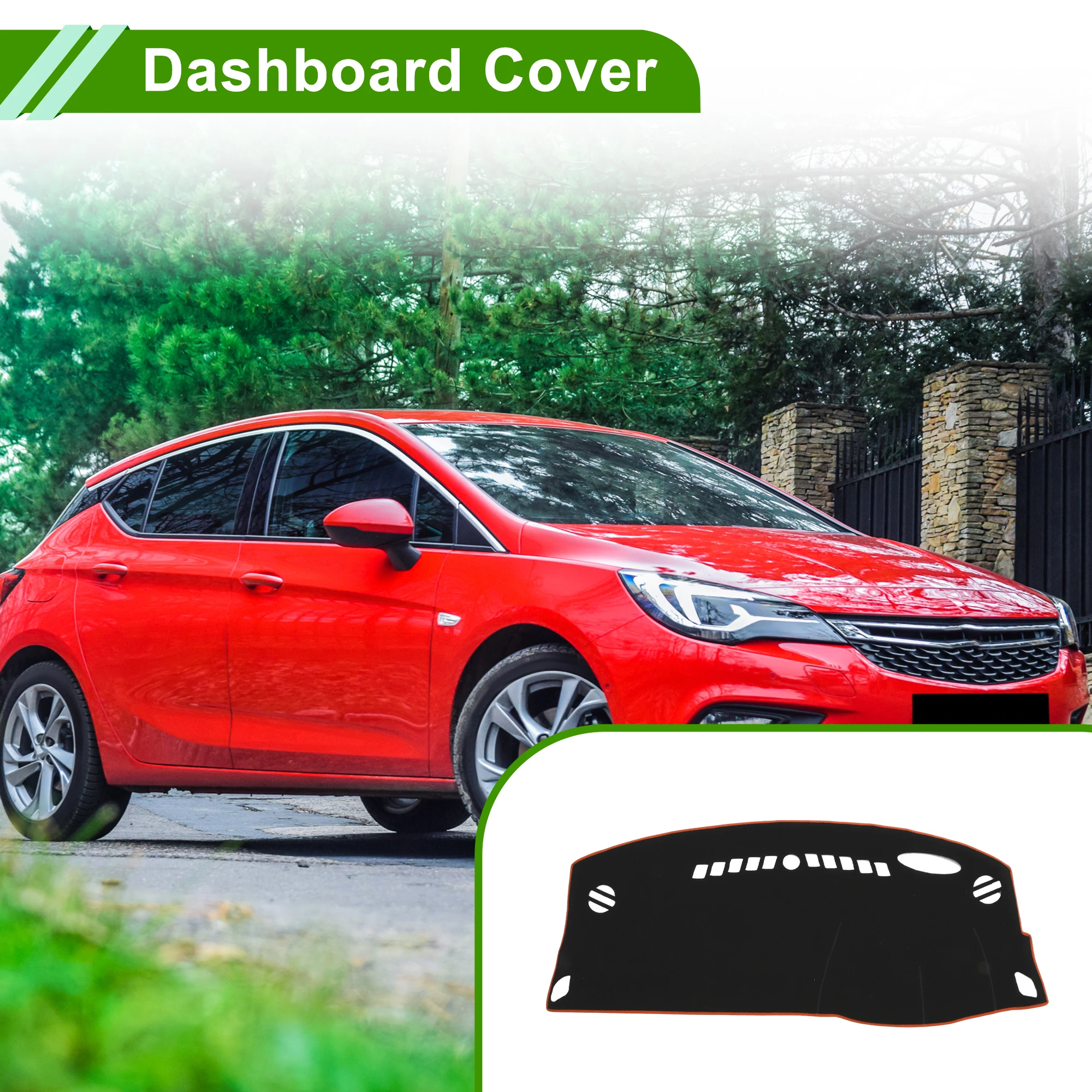

Чехол на приборную панель UXCELL для Opel Astra K 2016-2019, полиэстер, черный с оранжевой окантовкой, 1 шт.