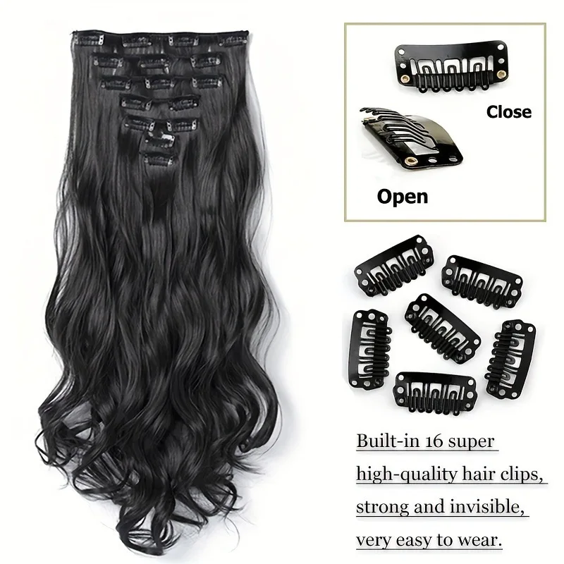 60cm Long Wavy Clip-In Hairpiece — Heat-Resistant Synthetic Hair for Women's Daily Styling, Suitable for Everyday Use, Parties, Festivals, Dates, Travel, Etc., and Makes a Great Gift.