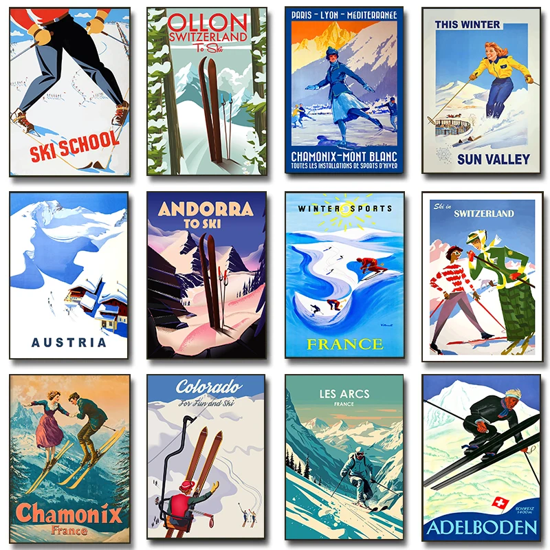 Pósteres Vintage de viaje para Escape de invierno y esquí, impresiones de deportes de invierno, pintura en lienzo, imágenes artísticas de pared, decoración para el hogar y la sala de estar