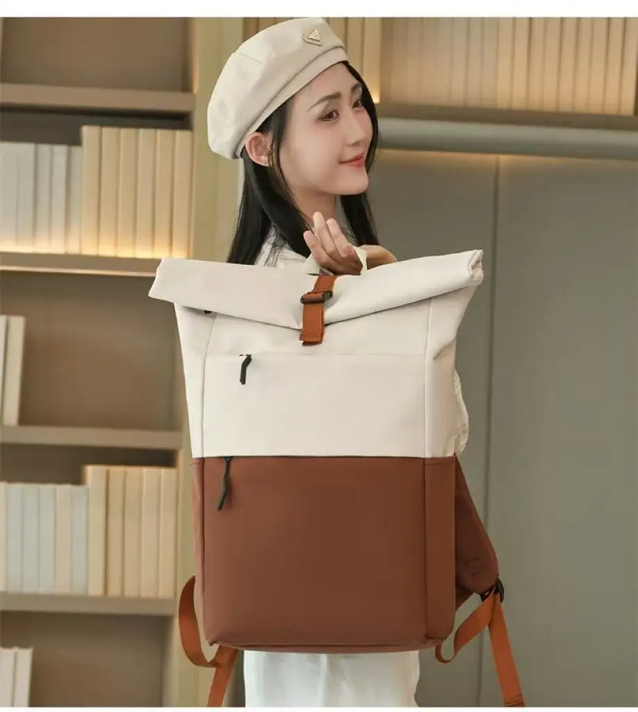 Roll Top Casual Backpack, Large Capacity Business Laptop Bag, Commute Work Backpack for Office & College Students