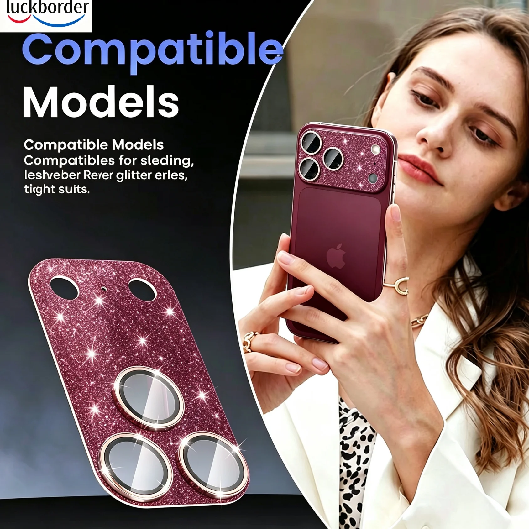 For iPhone 18 17 Pro Max Glitter Camera Lens Protector[Case-Friendly] Metal Tempered Glass Rear Camera Screen Cover