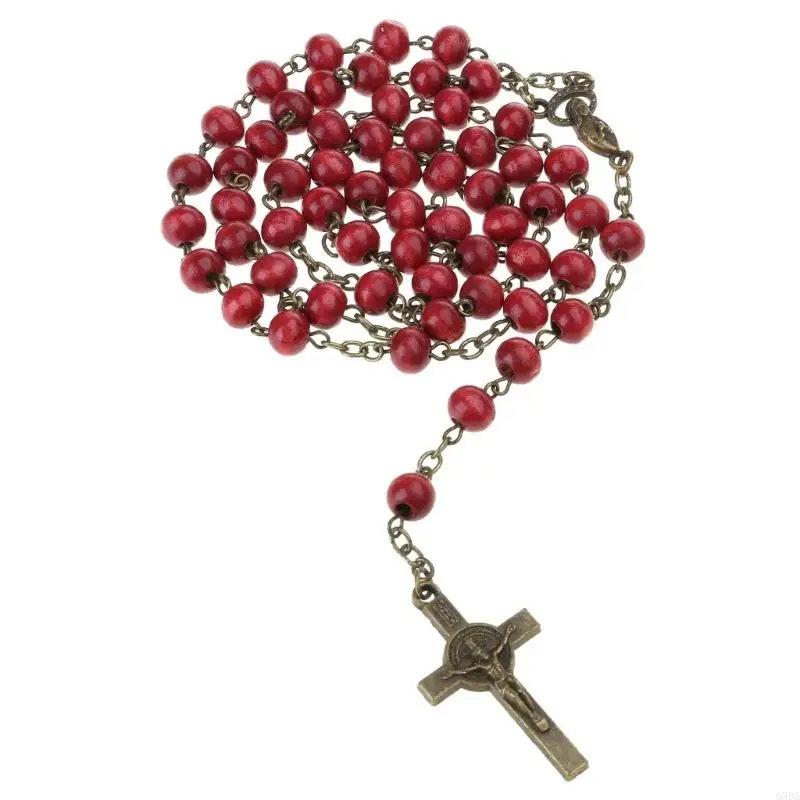 Q39B cuentas madera natural para collar colgante cruzado collar rosario cristiano tejido a mano Jesús judío religioso