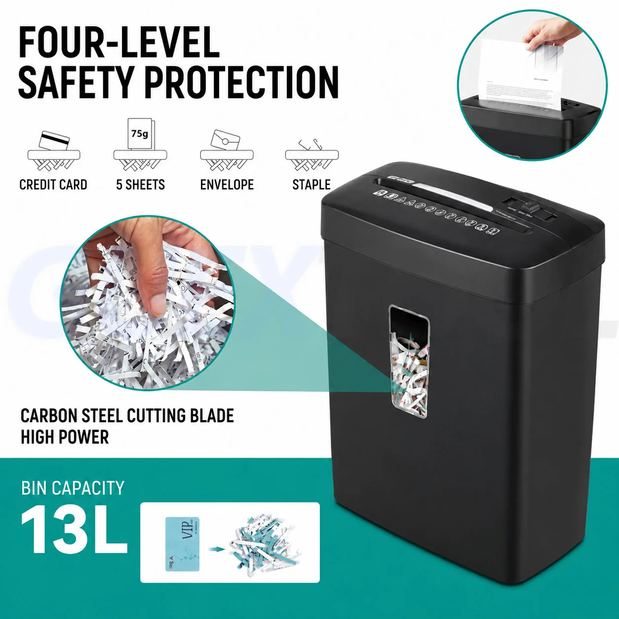 5 Sheet Automatic Paper Shredder Cross Cut Low Noise Card Shredder with 13L Trash Can for Disc Staple