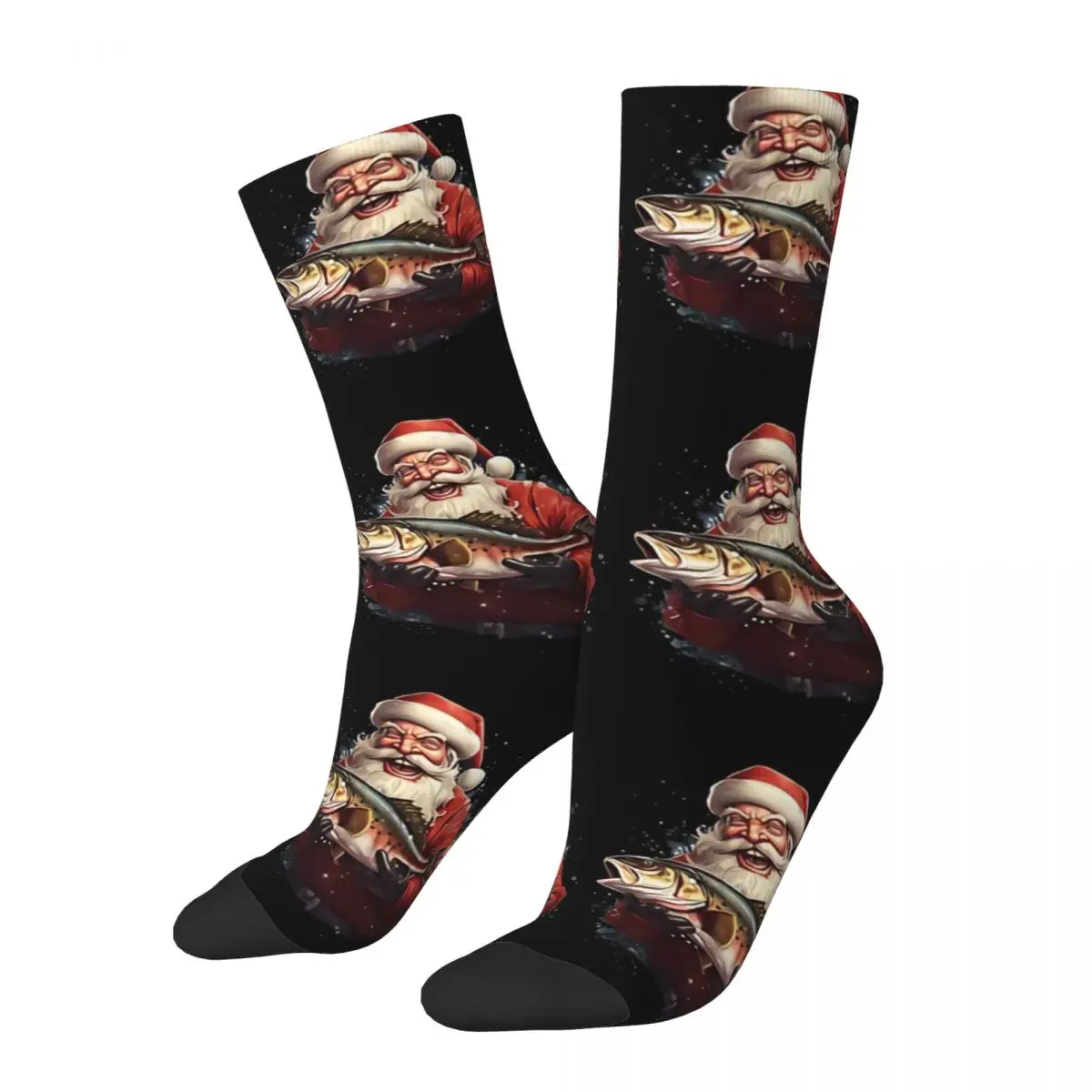 Angler Santa Claus Fisherman Fishing Unisex Winter Socks Running Happy Socks Street Style Crazy Sock