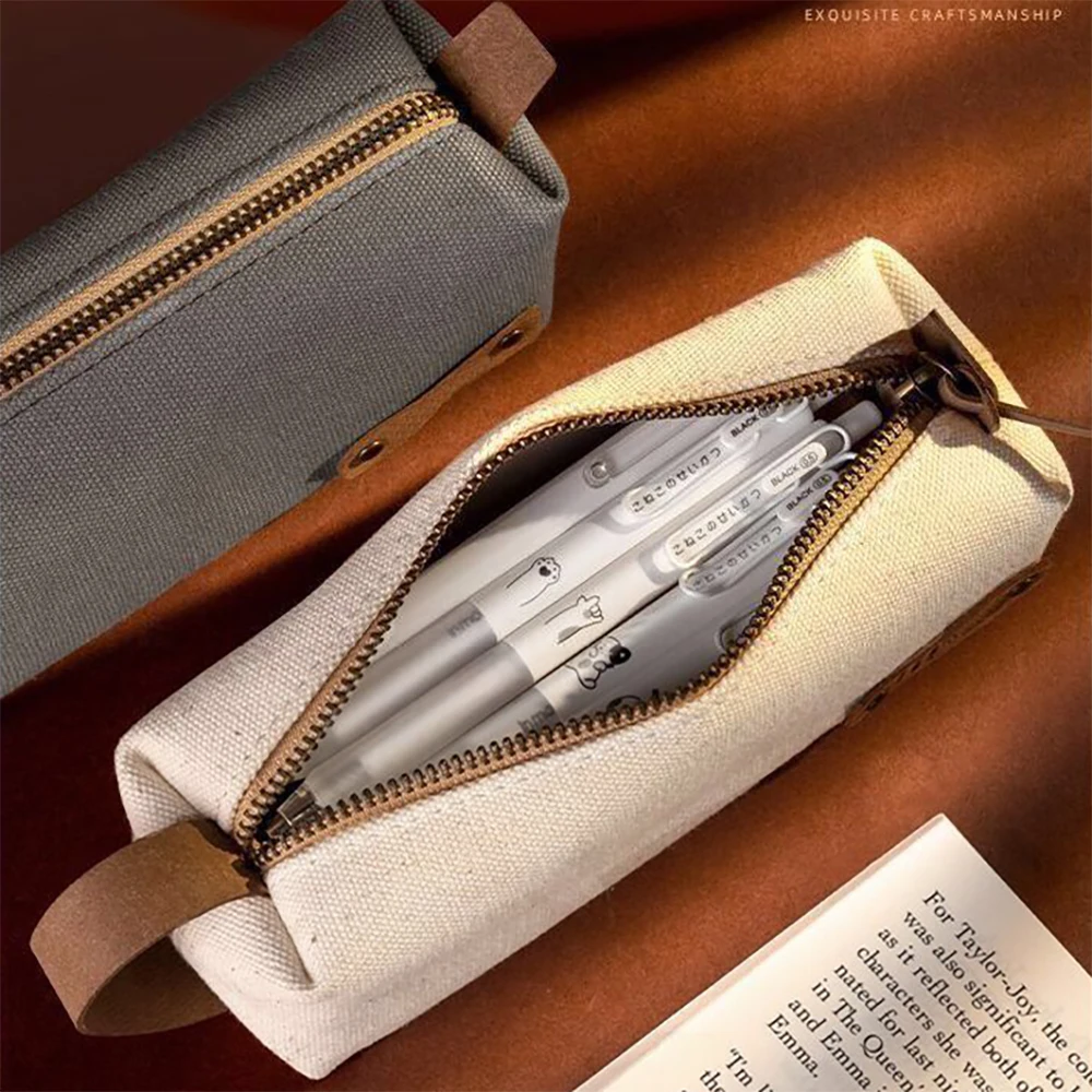 

Handheld student portable zipper pencil case Japanese style storage bag large capacity stationery storage pencil case