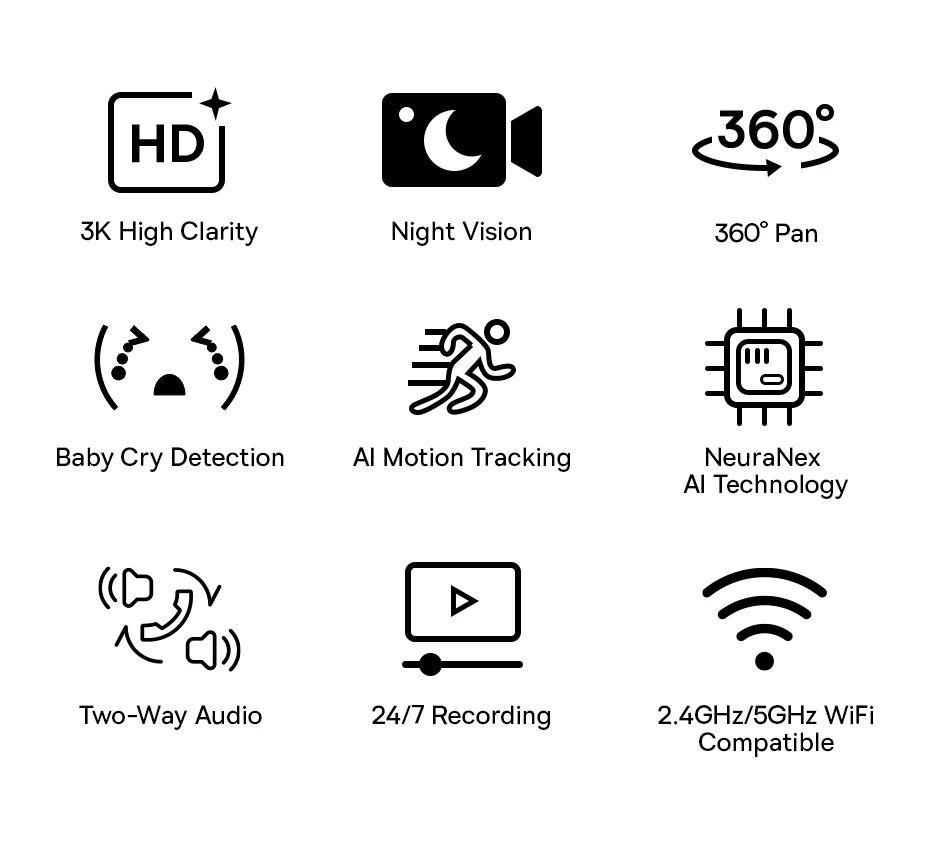 Baseus 5MP 3K WiFi IP-Kamera 2,4G/5G Wireless Indoor Sicherheitsschutz Schwenk- und Neigefunktion 8-facher Digitalzoom Mini-Kamera-Überwachungskameras – Detail 2
