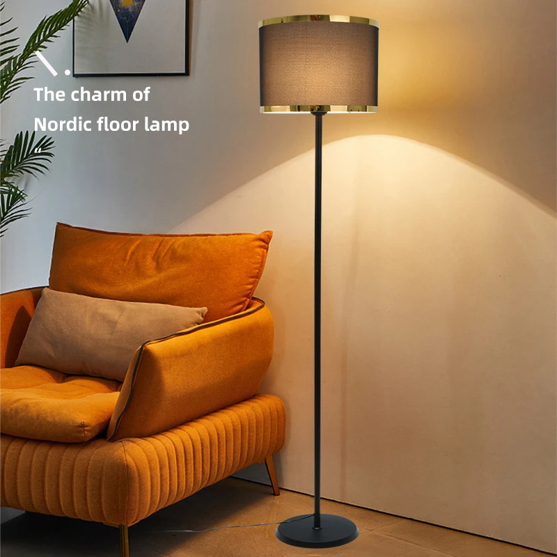 Floor Lamp Living Room Bedroom Simple Modern Warm Romantic Nordic Fabric Remote Control Adjustable Light Vertical Sofa Lamp