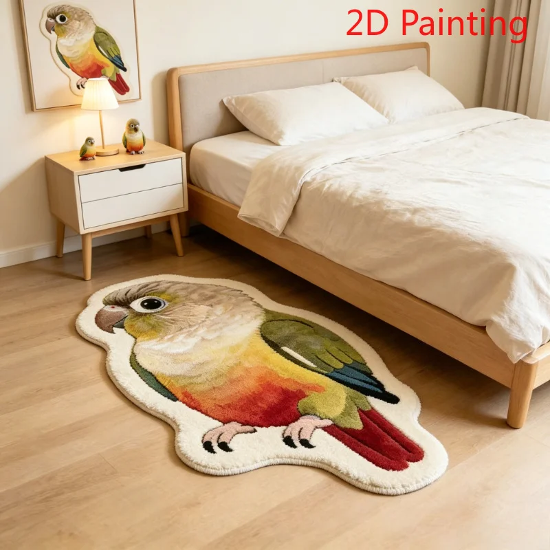 VIKAMA Colorful Parrot Plush Door Mat, Non-Slip Soft Cartoon Carpet, Cute Floor Rug for Living Room Bedroom Home Decor