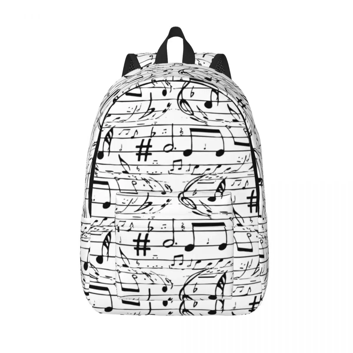 

Musical Note Backpack Middle High College School Student Black And White Bookbag Teens Canvas Daypack Durable