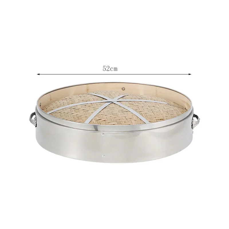 Bamboo Steamer Thickened Steamed Buns Household Bamboo Stainless Steel Hemming Drawer Steamer Large Commercial Steamer