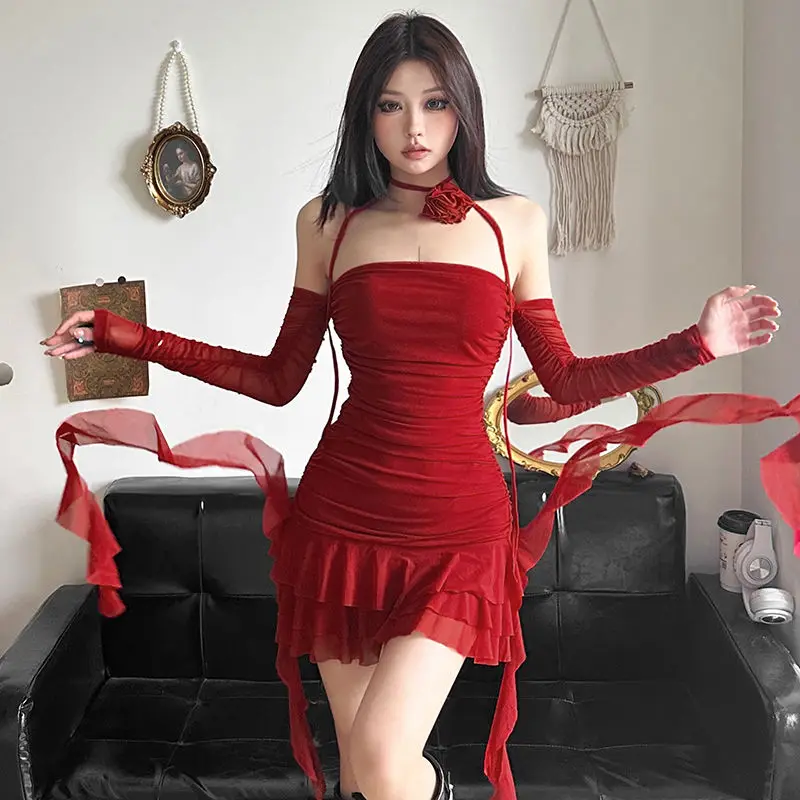 

Evening tassel Color Rose Intellectual Temperament Dignified Mature Beautiful Sexy Sweet Gentle Women'S Ruched Dress