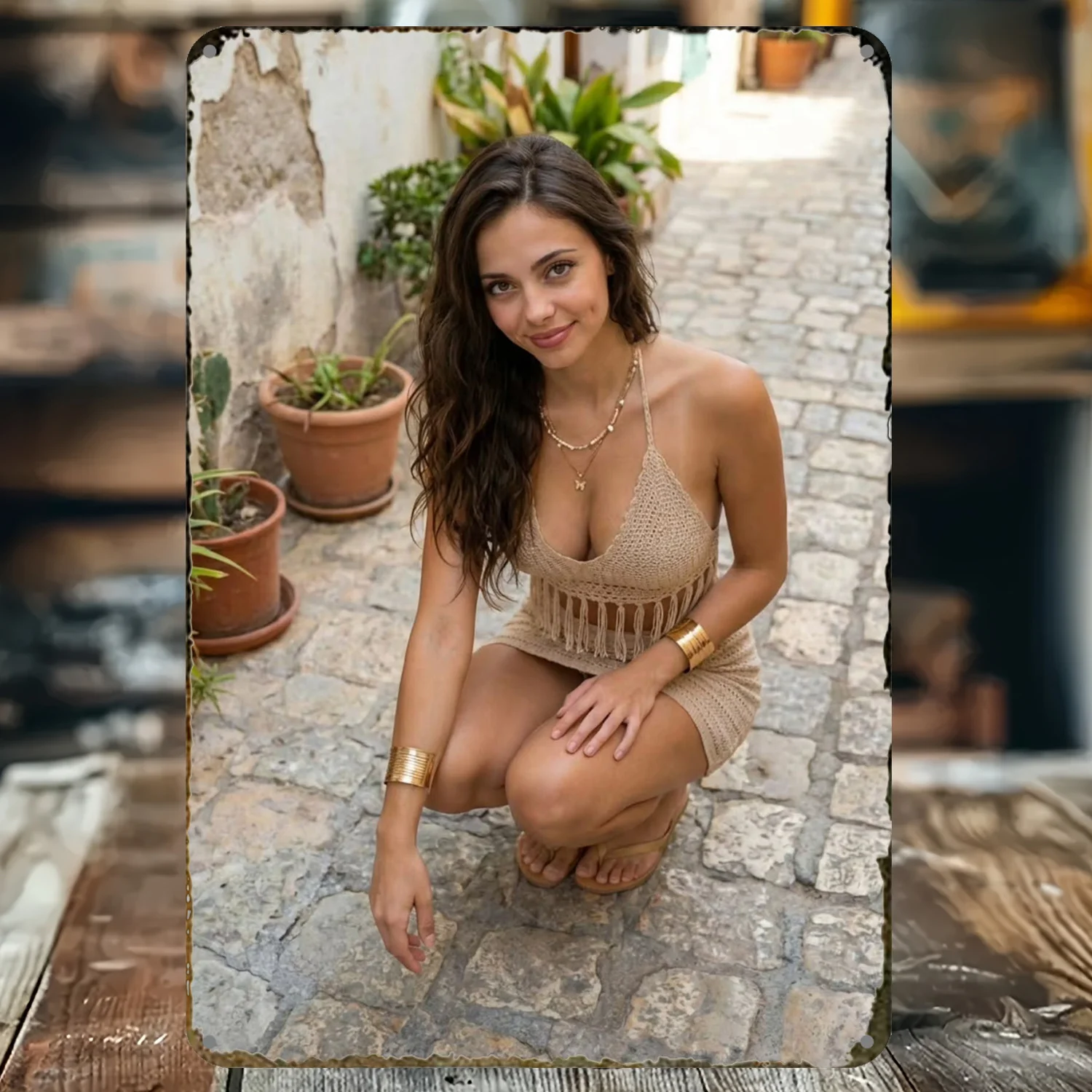 2D Metal Sign Modern Female Portrait Wall Art 8x12 Inch Durable Decor for Studio Shop Bar Club Gift