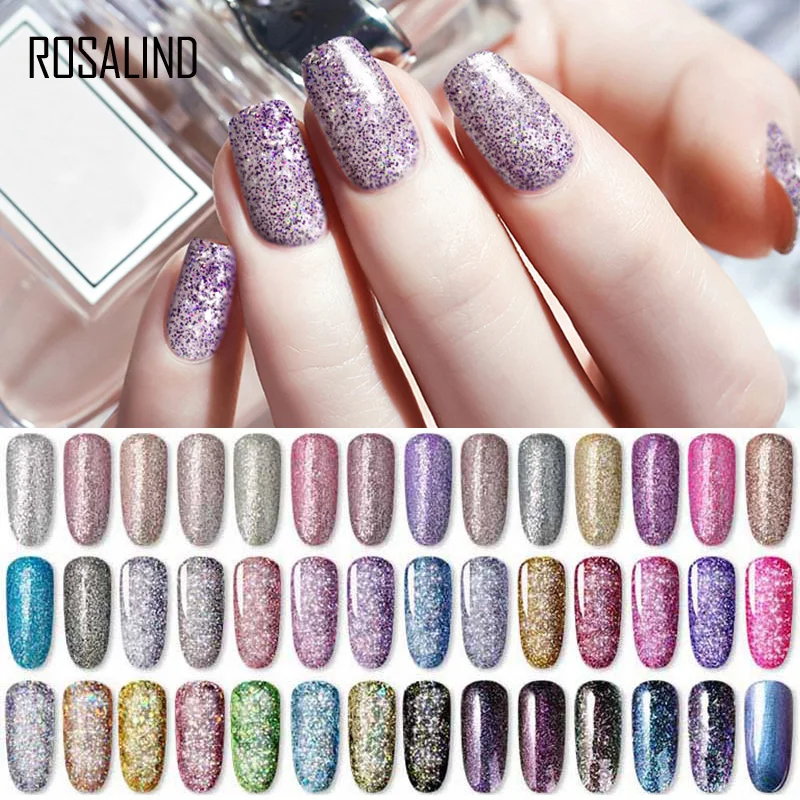 ROSALIND Glitter Enamel Gel Polish Shiny Hybrid Varnishes Strobe  For Painting Nails Art Design Diamond Rainbow Base Top 5ml