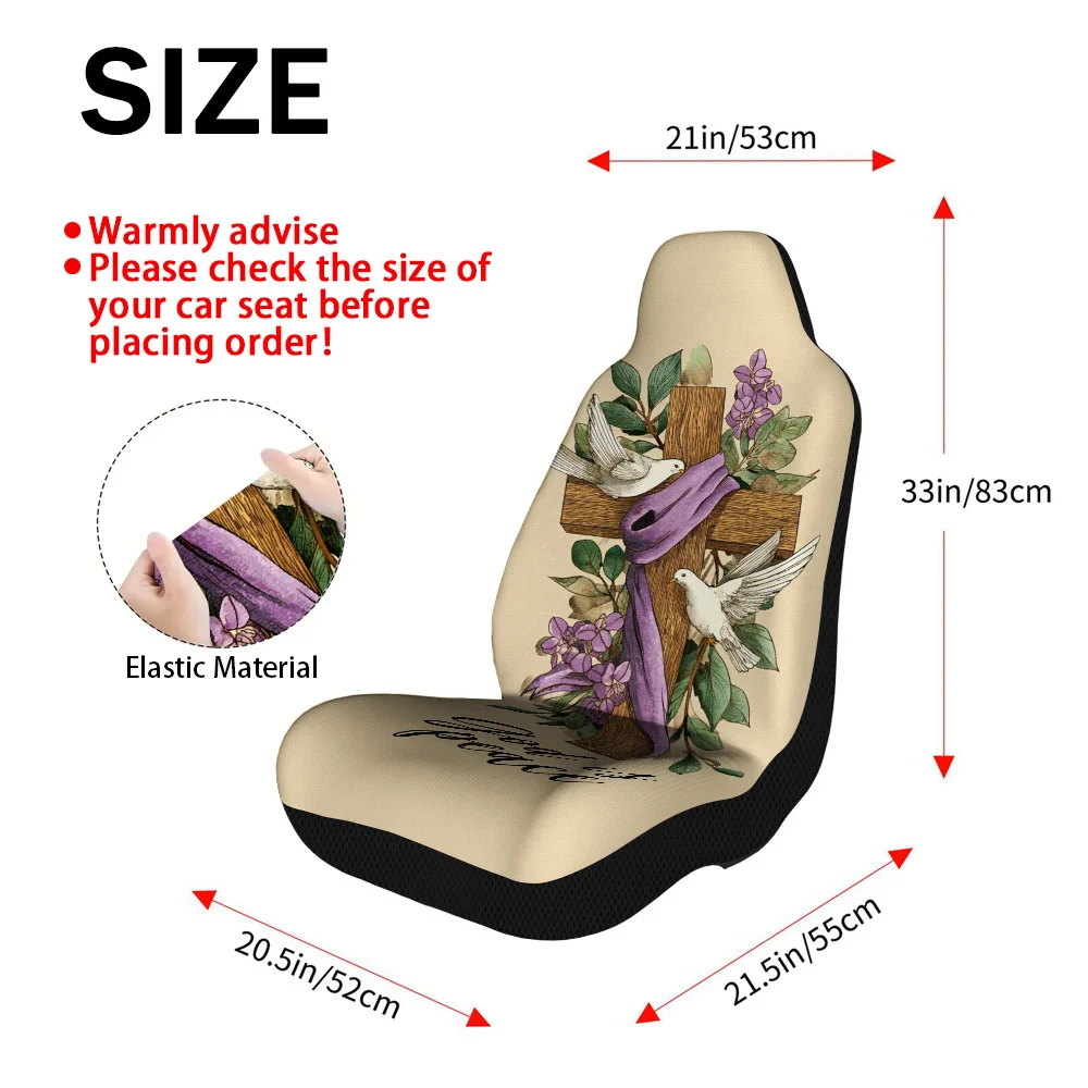 2pcs Modern Cross Doves Peace Blossom Print Front Covers | Universal Fit, Polyester Fiber, Machine Washable, Stylish Auto Access
