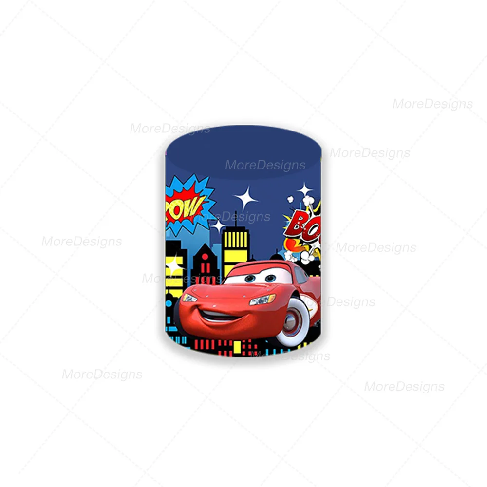 Disney Cartoon Cars Photo Backdrop Boys Birthday Party City Building Round and Cylinder Covers Fabric Photography Background