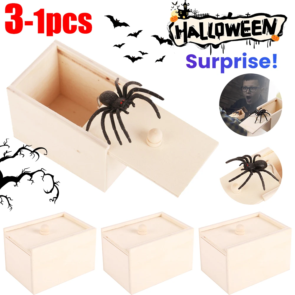 

1-3 шт., трюк, паук, забавная коробка для пугания, деревянная шутка, игрушка для пугания, Хэллоуин, домашний офис, резиновый паук, розыгрыш, подарки, игрушки для мальчиков