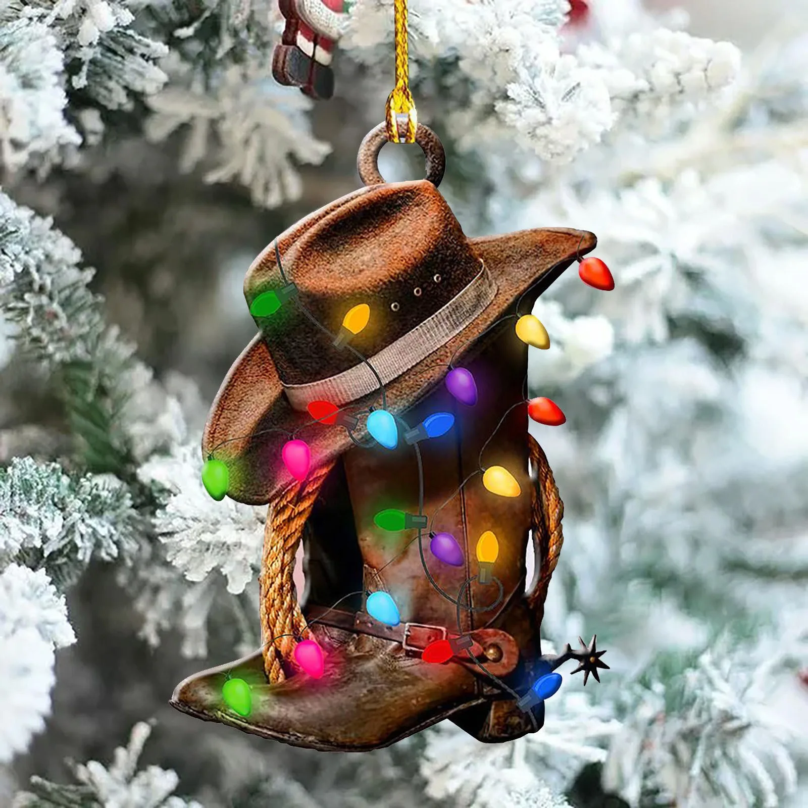 Cowboy Cowgirl Pferd Liebhaber Hut Stiefel Wild West String Lichter 2d Flachwagen Rückspiegel Zubehör Weihnachts baum Ornament Spielzeug