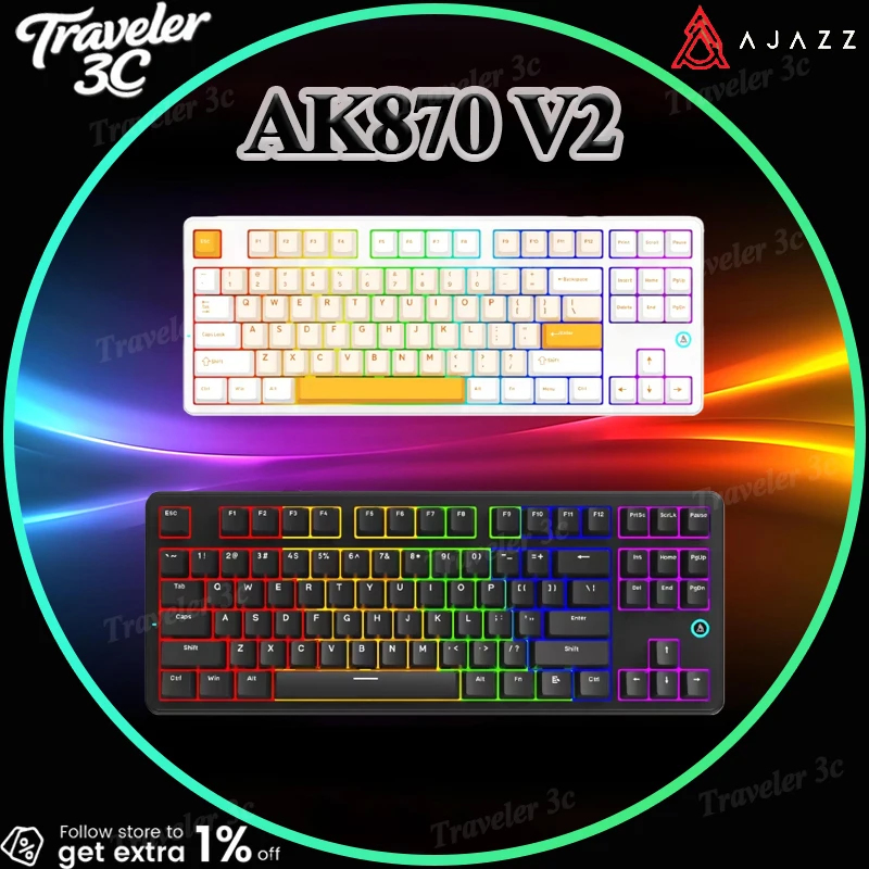 Verkoop AJAZZ AK870 V2 Mechanisch toetsenbord 2,4 g BT Draadloze verbinding Dynamische RGB met aangepast 10000 mAh Aangepast TFT-scherm