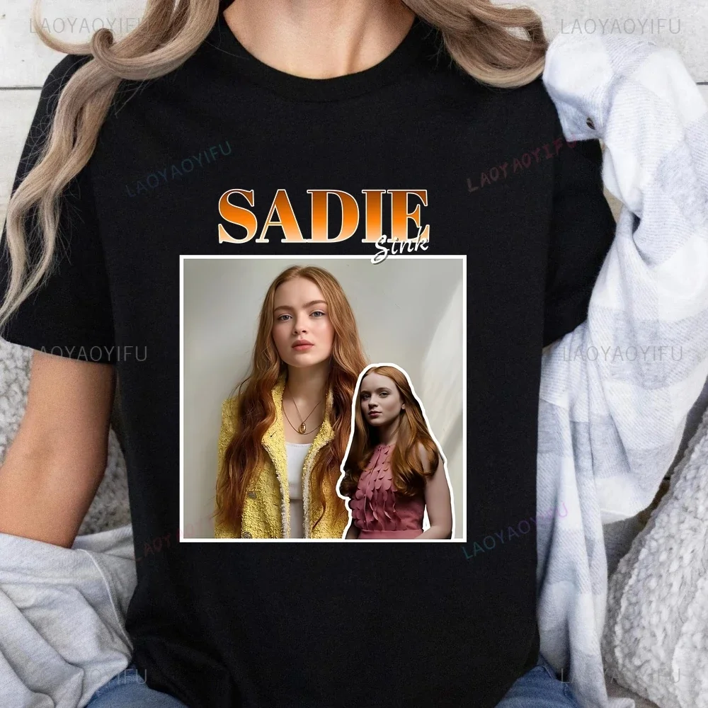 Sadie Sink New Printed T-shirt Top Sadie Sink Neutral Trend Harajuku Short Sleeve Unisex Shirt Pattern Large T-shirt