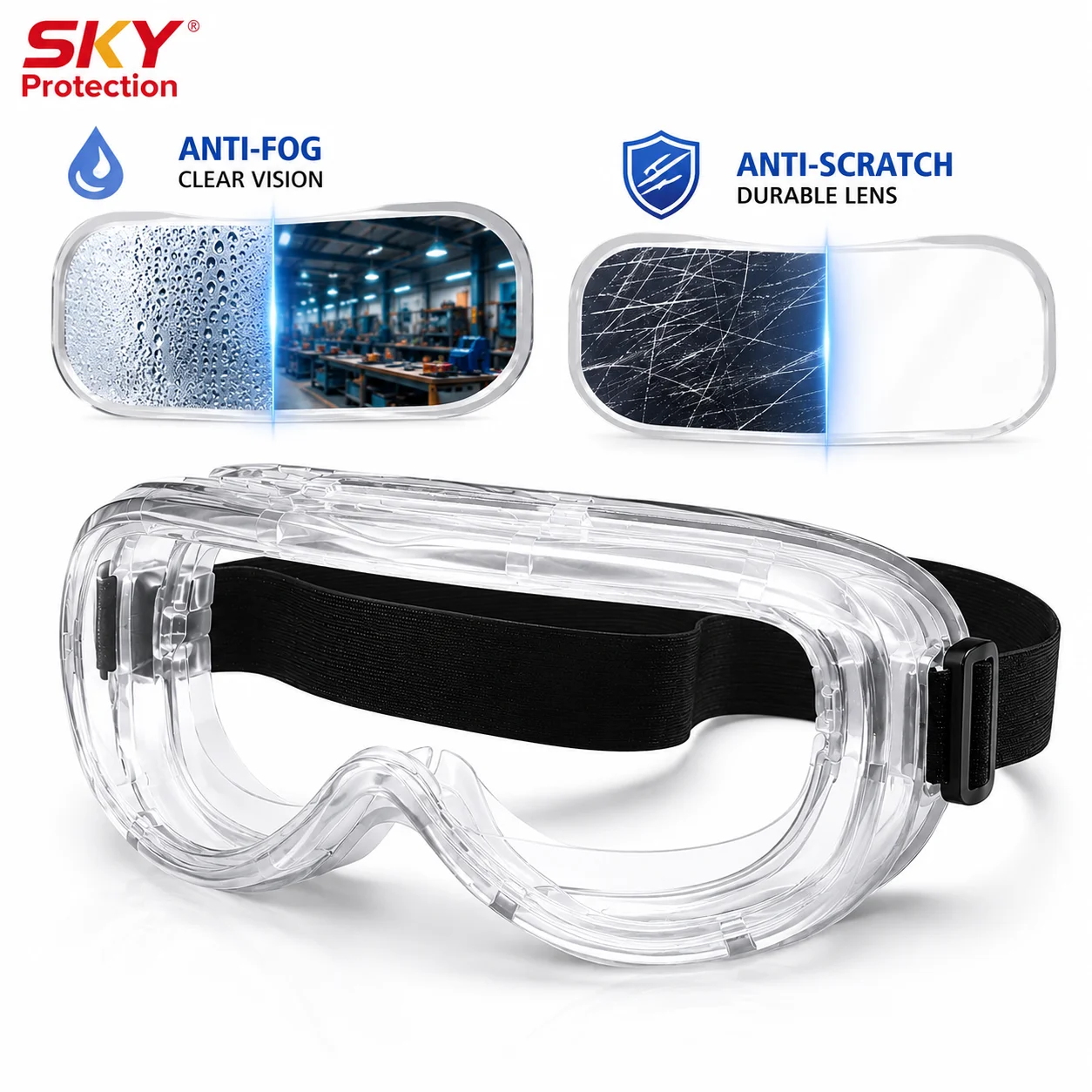 Dust Safety Goggles, Anti-Fog Wide View Protective Goggles for Work, Woodworking, Sanding, Construction, Mowing, Workshop & DIY, Black Frame