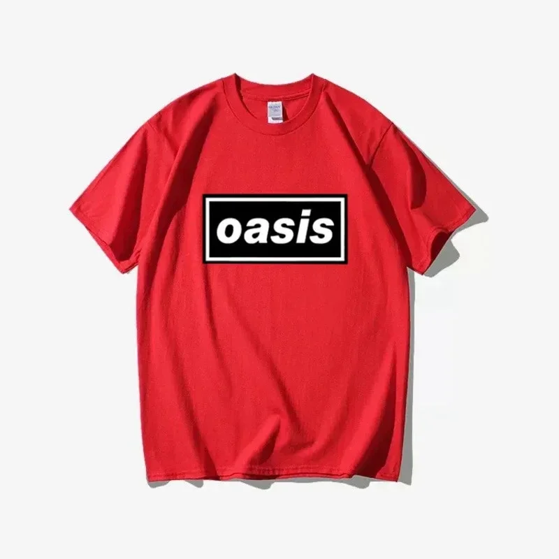 Camiseta informal con logotipo de Oasis para hombre, camisa de manga corta 2024 de algodón, con cuello redondo, color negro, para verano, 100%