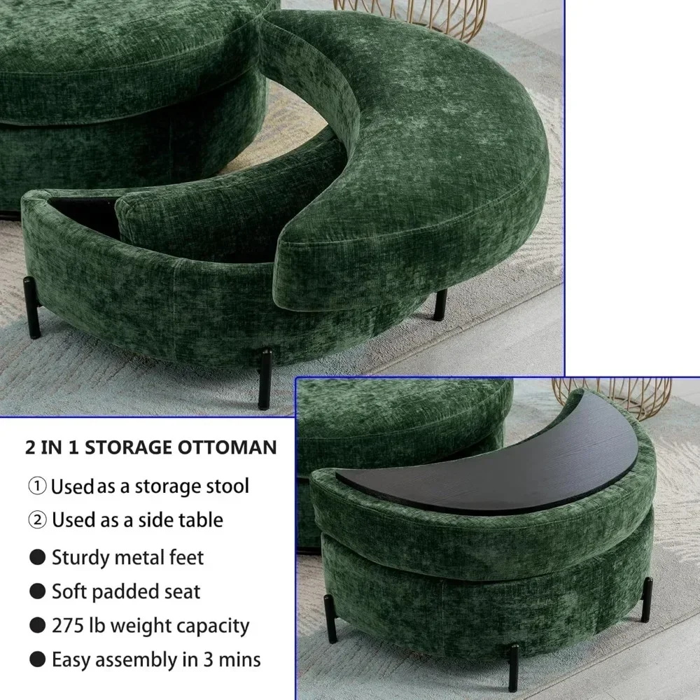 Swivel Accent Barrel Chair with Storage Large Ottoman Chaise Lounge Chair Comfy Big Round Cuddle Reading Chair for Living Room