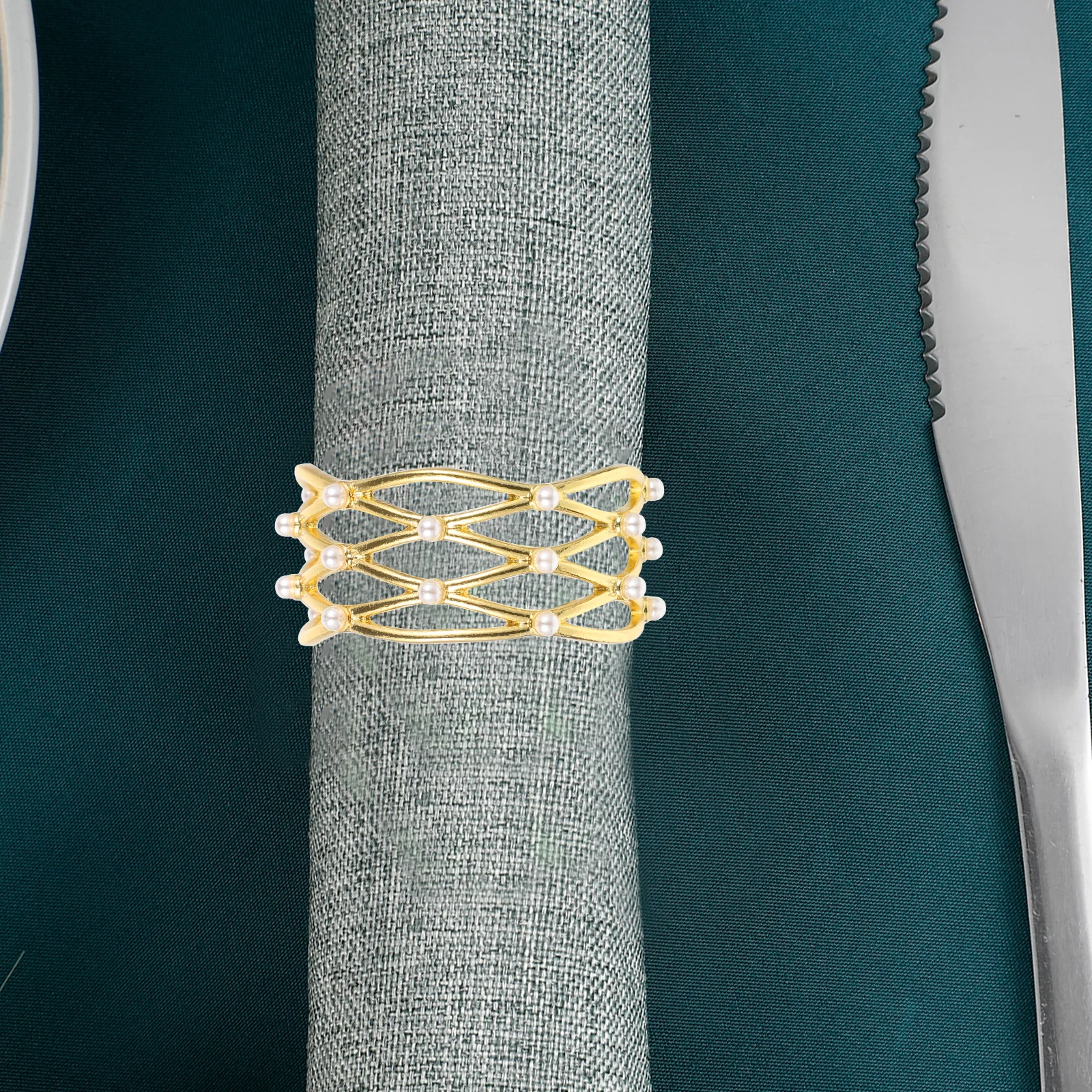 

Metal Pearl Rings Elegant Alloy Buckle Holders Decorative Tableware Practical Napkin Rings for Parties Holidays Home