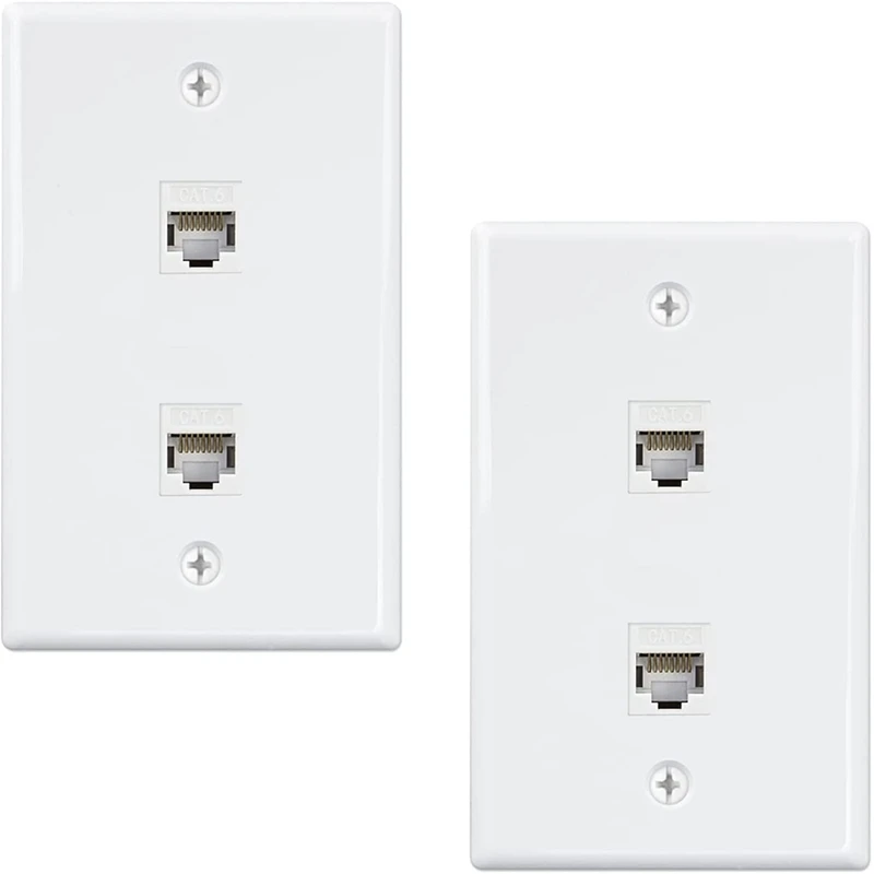2 Port Ethernet Wall Plate, Cat6 Female To Female Wall Jack RJ45 Keystone Inline Coupler Wall Outlet, Putih