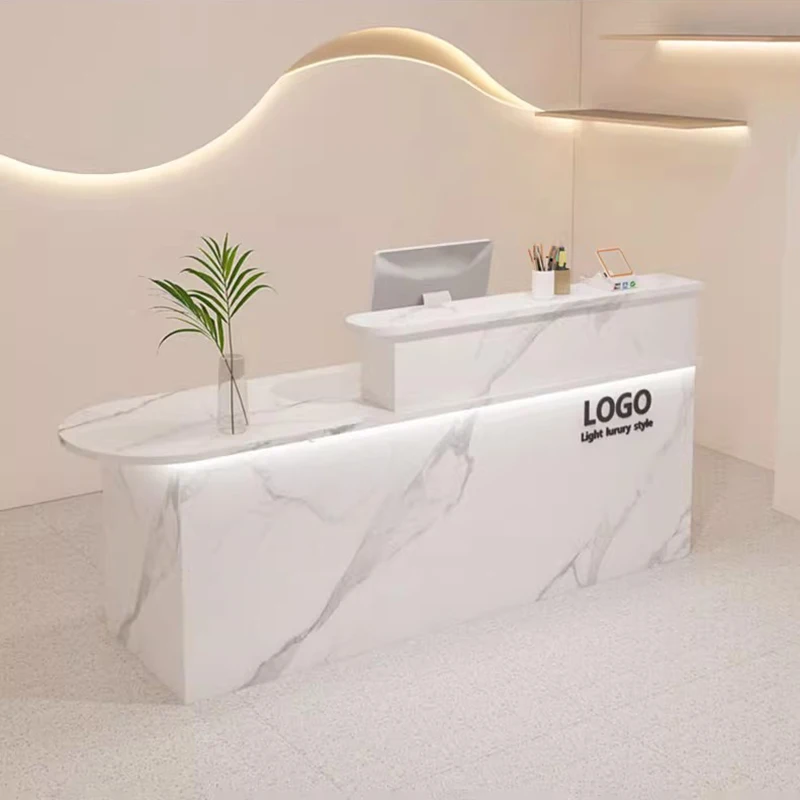 customized Storage Reception Counter Unique Design Elegant Aesthetic Reception Desk Simple Trendy Theke Empfang Office Furniture