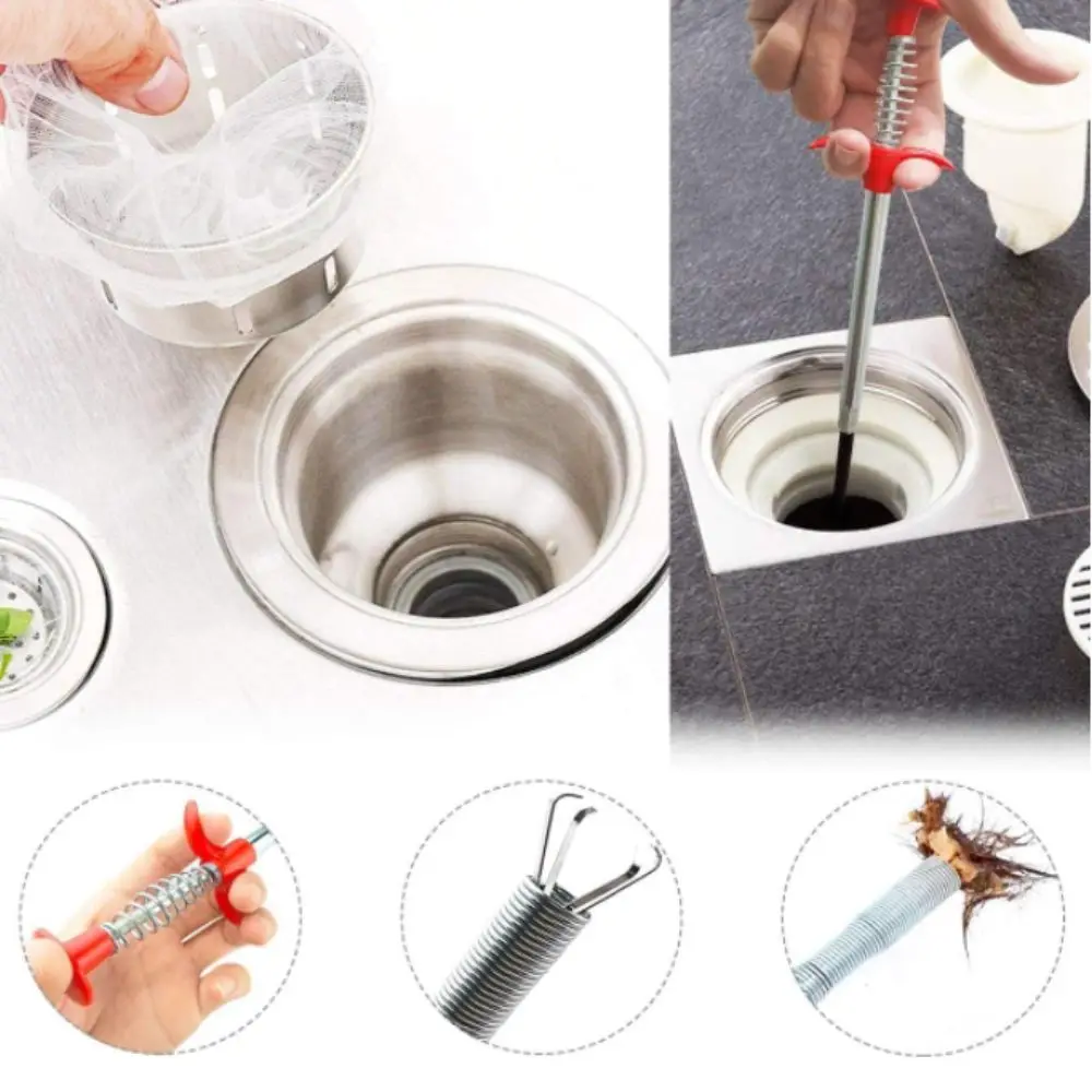 Flexible Design Sink Drain Clog Remover 4 Claw Mechanism Spring Grip Pipeline Dredging Tool Grab Handle Bend Grabber