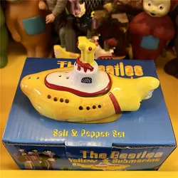 Gift box 8*5cm ceramics Yellow color submarine salt and pepper pot set toy cartoon Action figure jar model doll john paul lennon