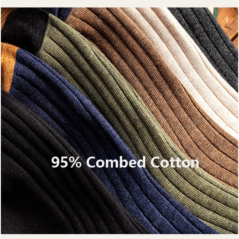 5 Pairs Hot Retro Cotton Socks Men's Mid-tube Business Sock Fashion Patchwork Casual Anti-odor Autumn Winter Warm Socks Harajuku