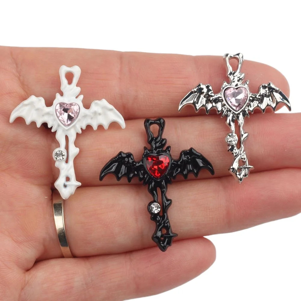 10pcs/lot 30*34MM Zinc Alloy Heart Rhinestone Inlaid Cross Pendant Charms DIY Necklace Bracelet Earrings Accessories