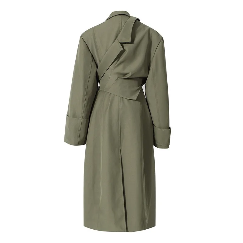 

Women Spring Autumn Outerwear Trench Coat Button Two Piece Wide Shoulder Lace Loose Long Sleeve Personalized Niche Brand Trends