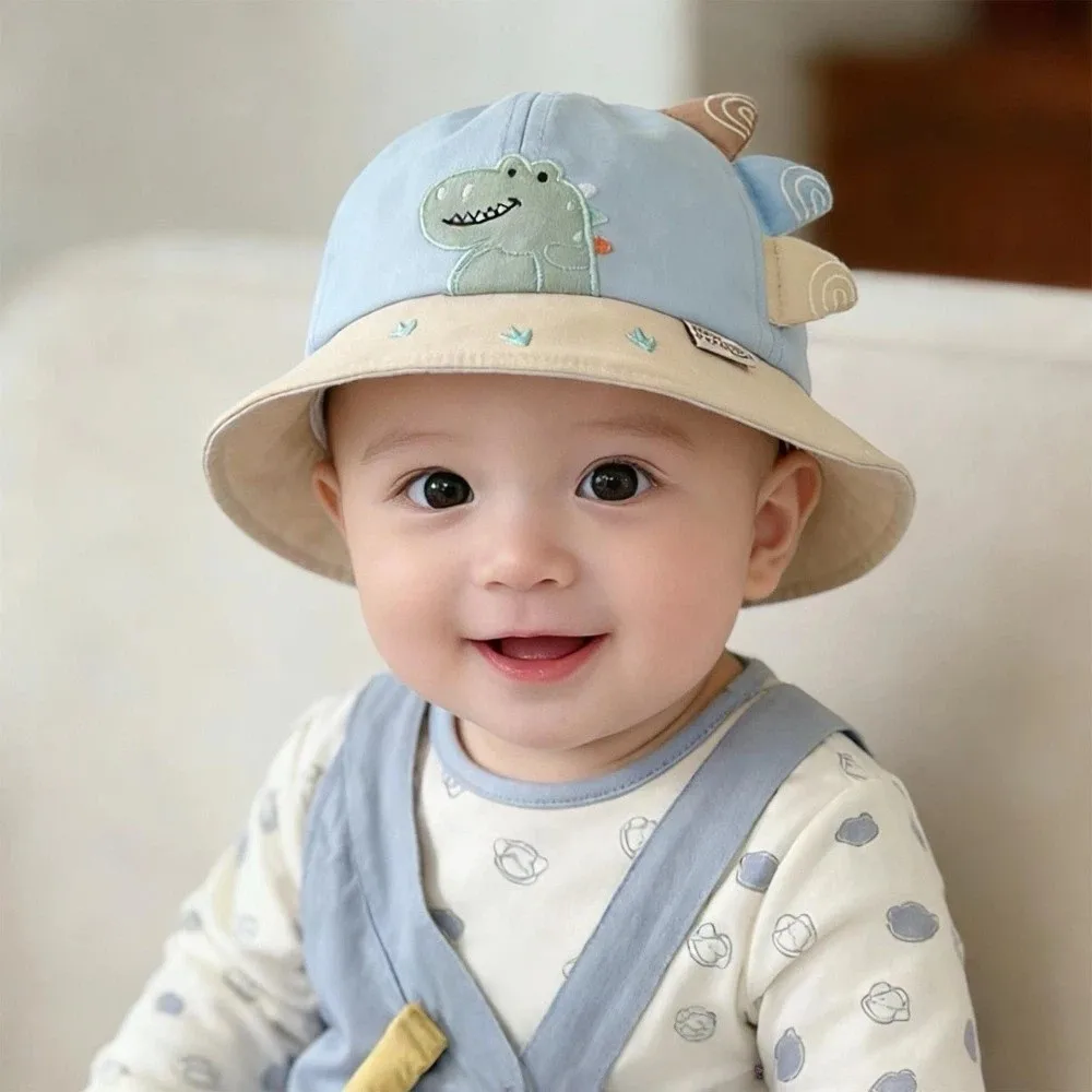 Cute Dinosaur Shape Kid's Sun Hat Sun Protection Windproof Fisherman's Hat Cartoon Cotton Children's Cap For 1-3 Years Old