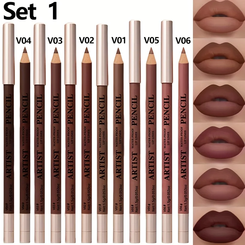 ชุดดินสอเขียนขอบปาก 6 ชิ้น/ชุด & ลิปสติกเนื้อแมทติดทนนาน กันน้ำ ชุดลิปสติกและดินสอเขียนขอบปากสำหรับผู้หญิง เครื่องสำอางแต่งริมฝีปาก