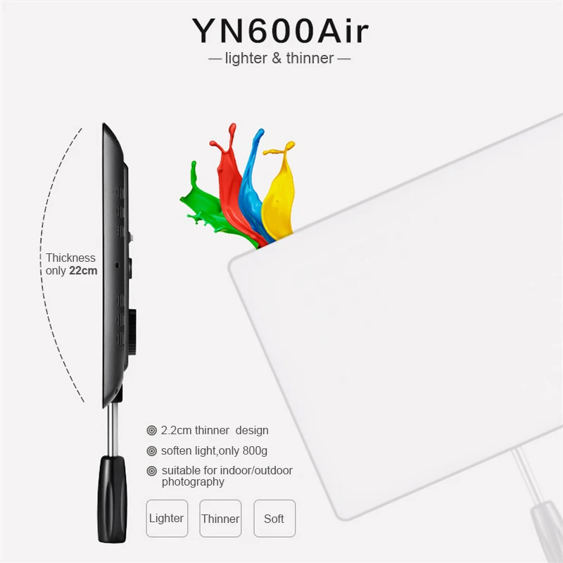 YONGNUO YN600-Air Bi-Color Camera Led Video Light 3200-5500K Ultra-thin 4000LM Studio Lighting with Optional 4800mAh Battery