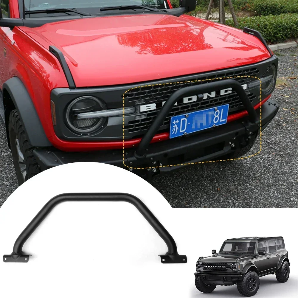 STLFFront Bumper for 2021 2022 Ford Bronco offroad steel high bull bumper Brush Guard Winch Plate Mount Bracket Bull Safari Bar