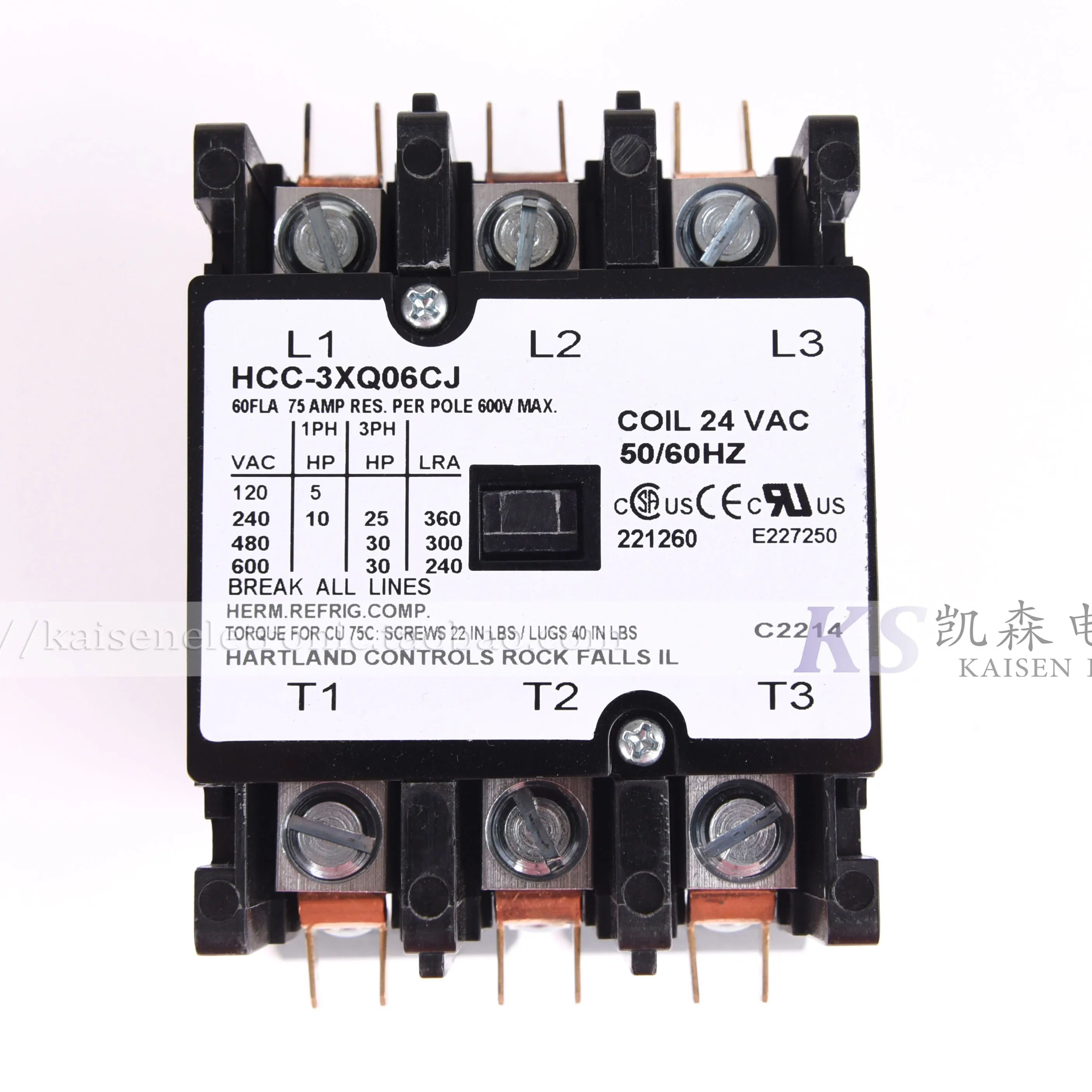 24V 60A HCC-3XQ06CJ Hartland Controls UL American type three-phase AC contactor HCC3XQ06CJ