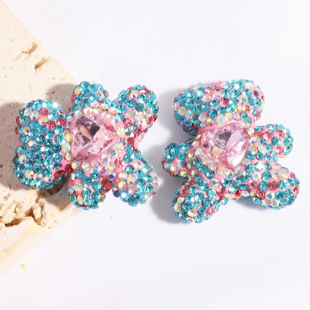 

2pcs Luxury Bling Double Side Diamond Butterfly Heart Bear Star Junk Phone Case Ipadcase Decoration Charm Diy Craft With Hole