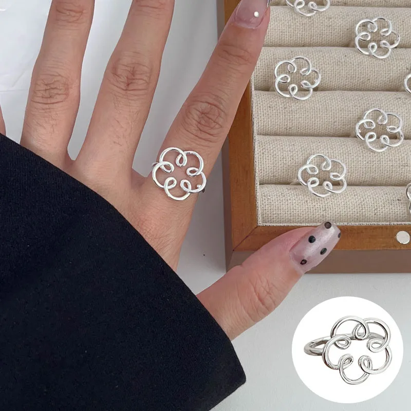 

100% 925 Sterling Silver Flower Ring for Women Girl Fashion Simple Line Hollow Out Design Jewelry Party Gift Dropshipping
