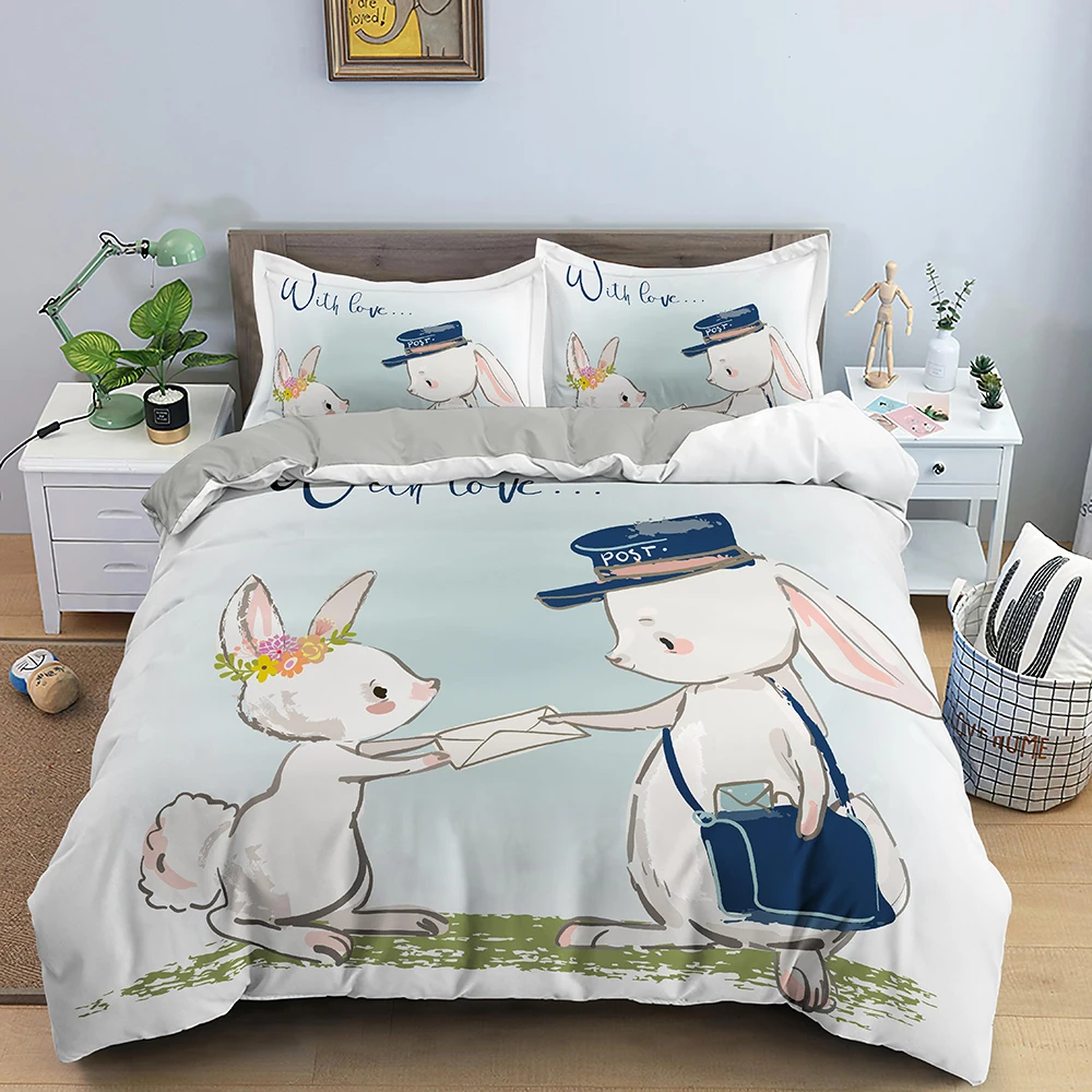 

Lovely Cartoon Rabbit Bunny Duvet Cover for Kids Girls Women Festival Gifts Polyester Cute Animal Quilt Cover with Pillowcases