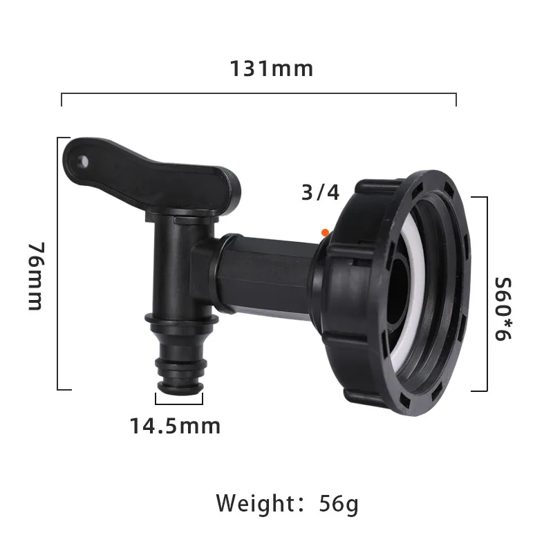 S60x6 Thread Plastic IBC Tank Tap to 1/2 Home Connector Barrel Joint Exhaust Faucet Switch IBC Fitting Garden Hose Connection