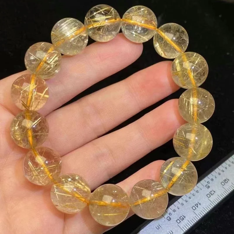 Natural Gold Rutilated Quartz BraceletTransparent Beautiful Hair and Smooth Lucky Treasure