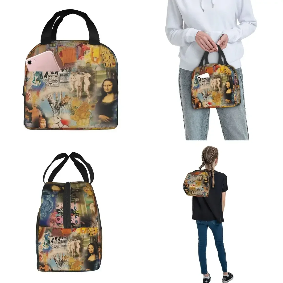 Bolsas de almuerzo con aislamiento de Historia del Arte, bolsa térmica, contenedor de comida, caja de almuerzo grande, bolsa Bento, Picnic de trabajo, Mona Lisa, Van Gogh