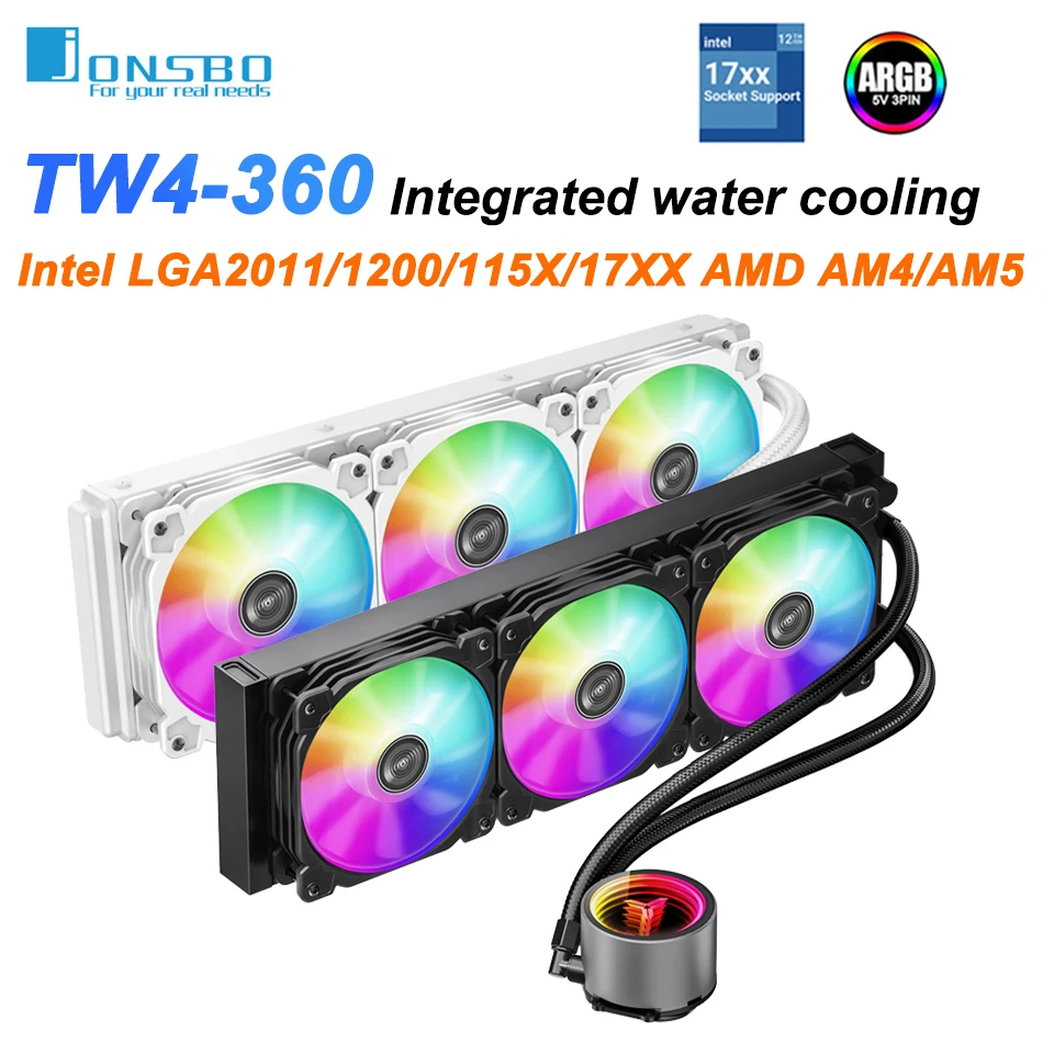 

JONSBO TW4-360 Integrated Liquid Radiator 120mm ARGB Case Fan Computer CPU Liquid Cooler For LGA2011 115X 1200 1700 AM4 AM5