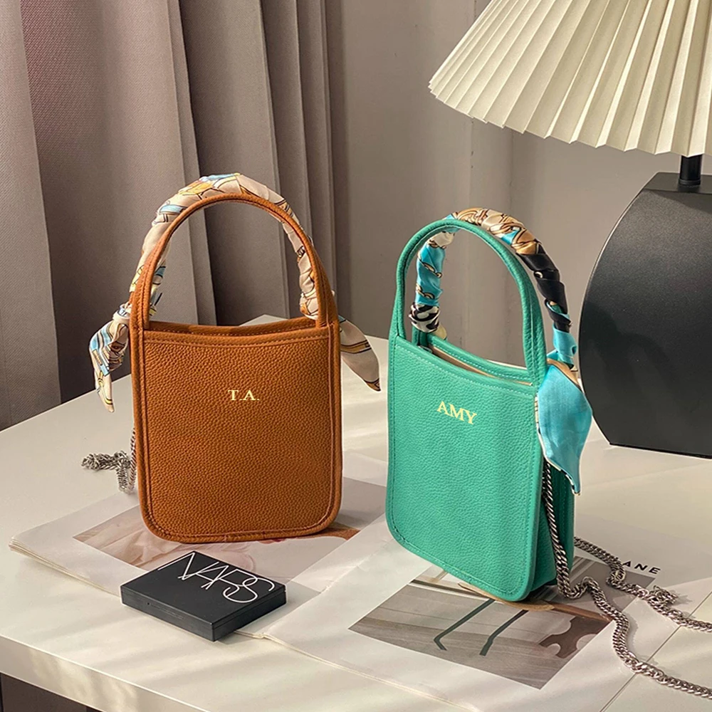 Fashion Women Small Bag Custom Name Genuine Leather Top Handle Daily Phone Bag Engrave Letters Macaron Summer Crossbody Bag